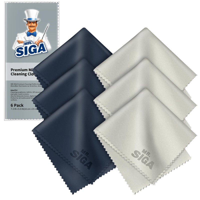 Mr Siga MR.SIGA Premium Microfiber Cleaning Cloths for Lens, Eyeglasses, Screens, Tablets, Glasses, 6 Pack, 6 x 7 inches (15 x 18 cm) - Image 1
